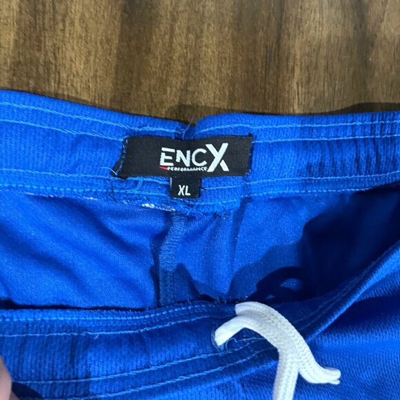 Mens ENCX Performance Athletic Shorts XL Blue W/ Black & White Side Stripes Draw - Picture 2 of 4
